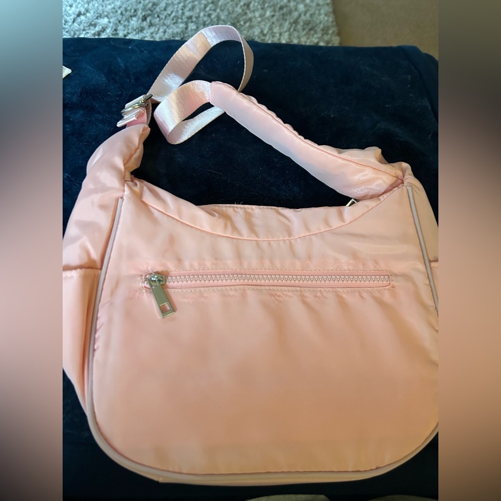 Pale Pink Padded Shoulder Bag with Front Zip Pocket